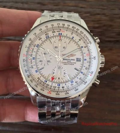 Swiss Copy Breitling 1884 Chronometre Navitimer White Face Stainless Steel Watch
